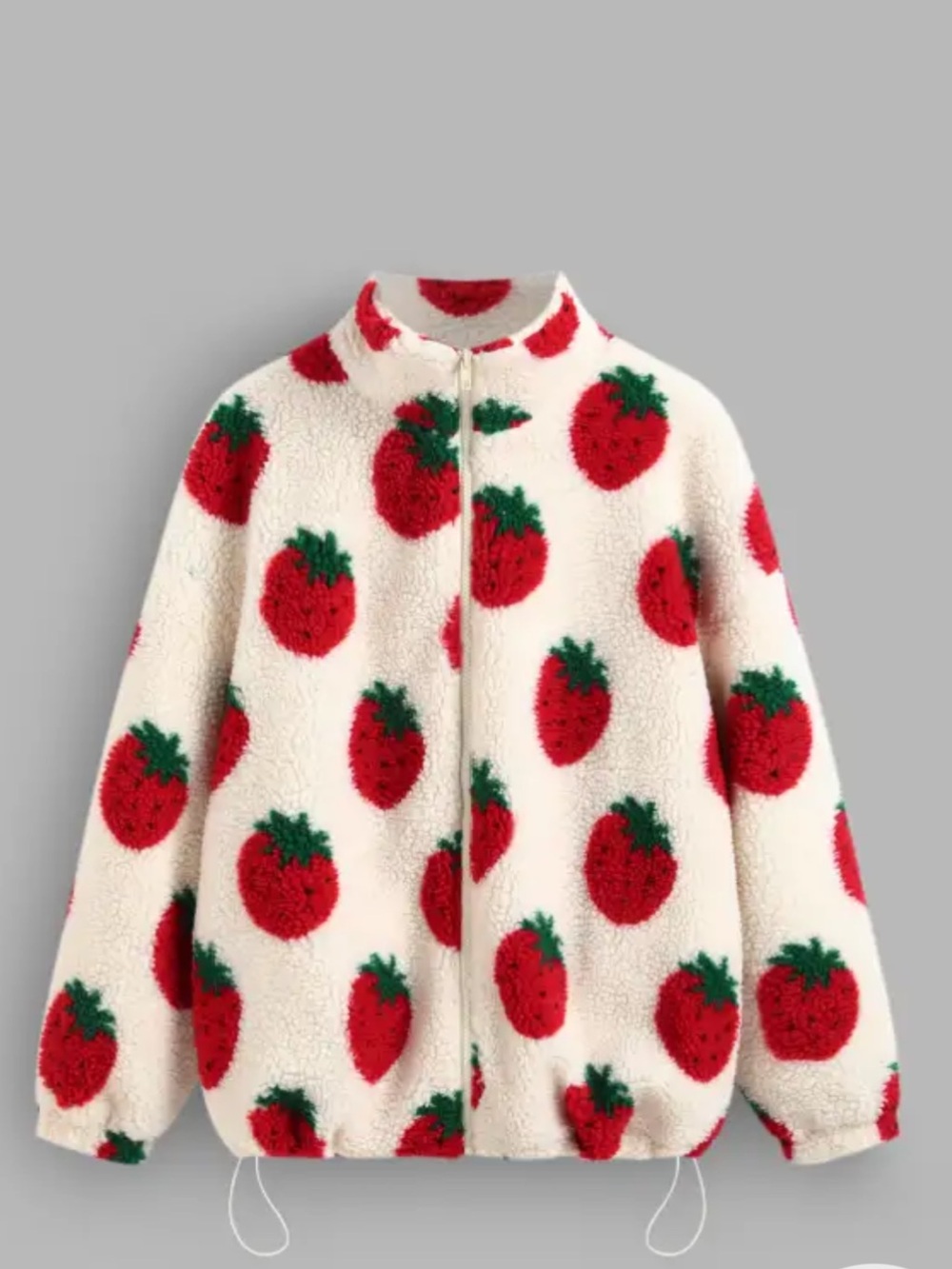 CIDER Fleece High Neck Strawberry Pocket Drawstring Oversized Jacket